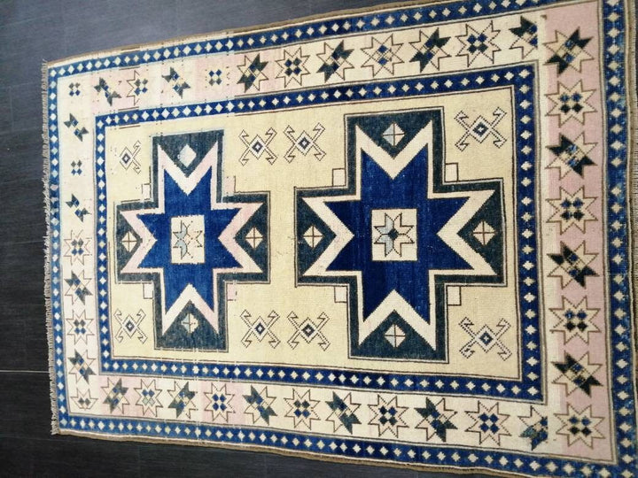 Blue Turkish Runner Rug 4' 8" x 6' 7" Hand-Knotted | No. WR86631