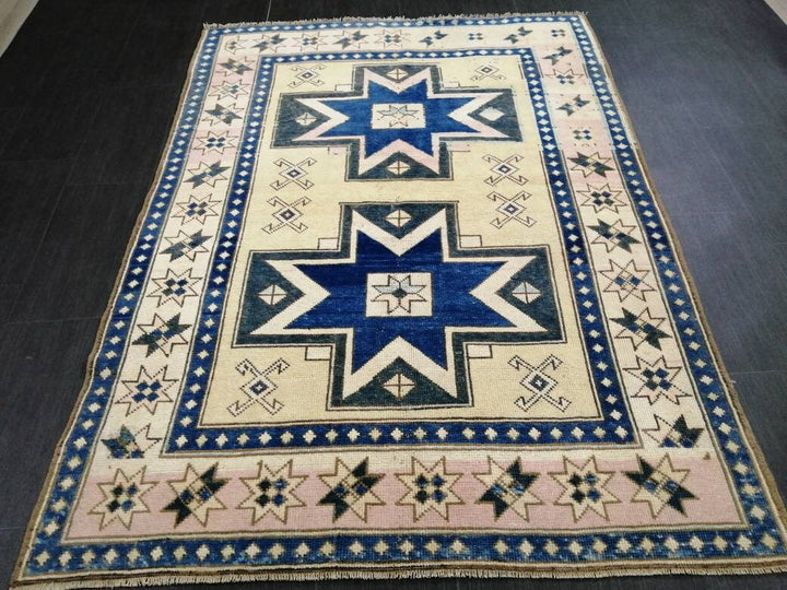 Blue Turkish Runner Rug 4' 8" x 6' 7" Hand-Knotted | No. WR86631