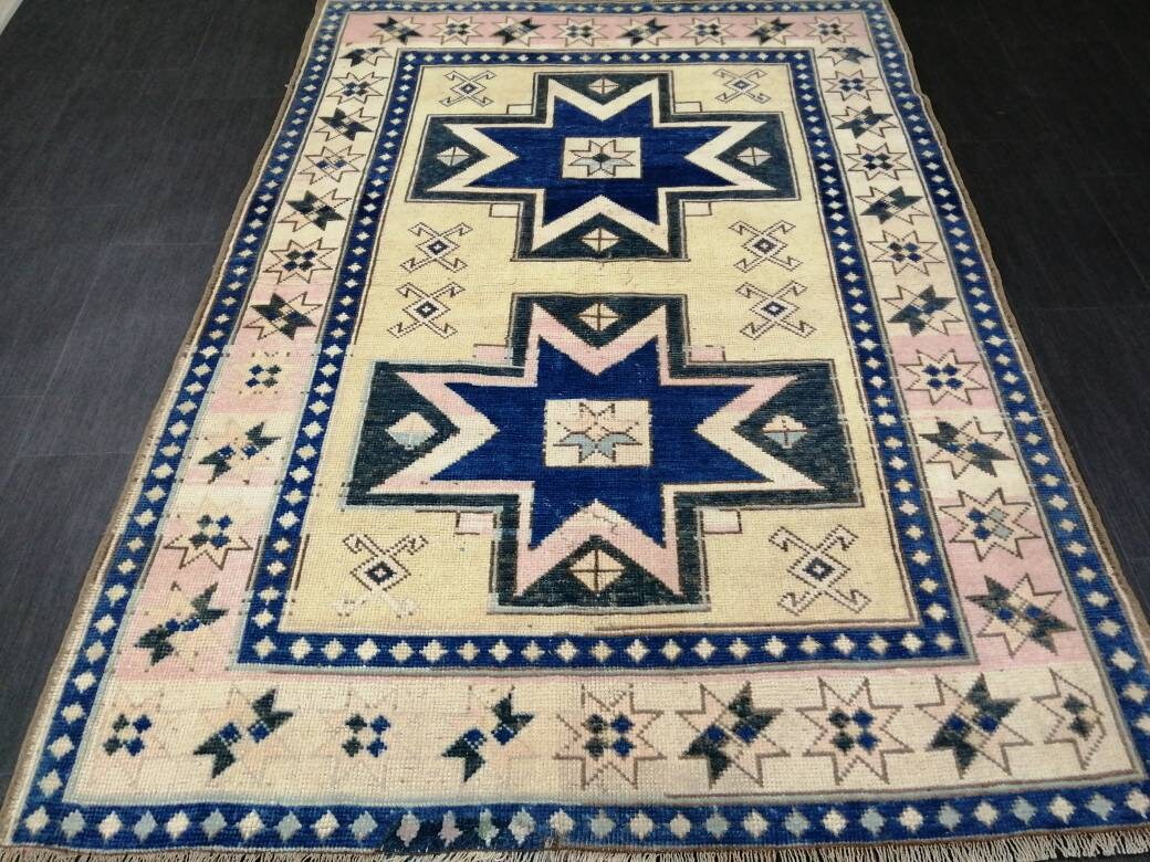 Blue Turkish Runner Rug 4' 8" x 6' 7" Hand-Knotted | No. WR86631