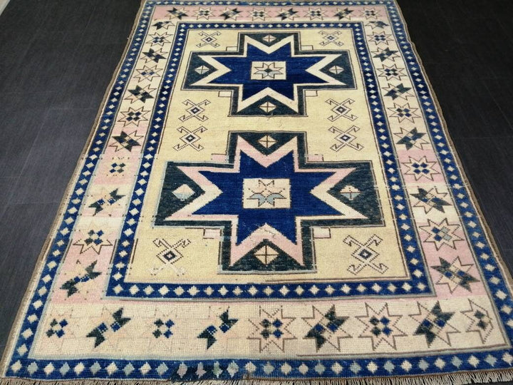 Blue Turkish Runner Rug 4' 8" x 6' 7" Hand-Knotted | No. WR86631