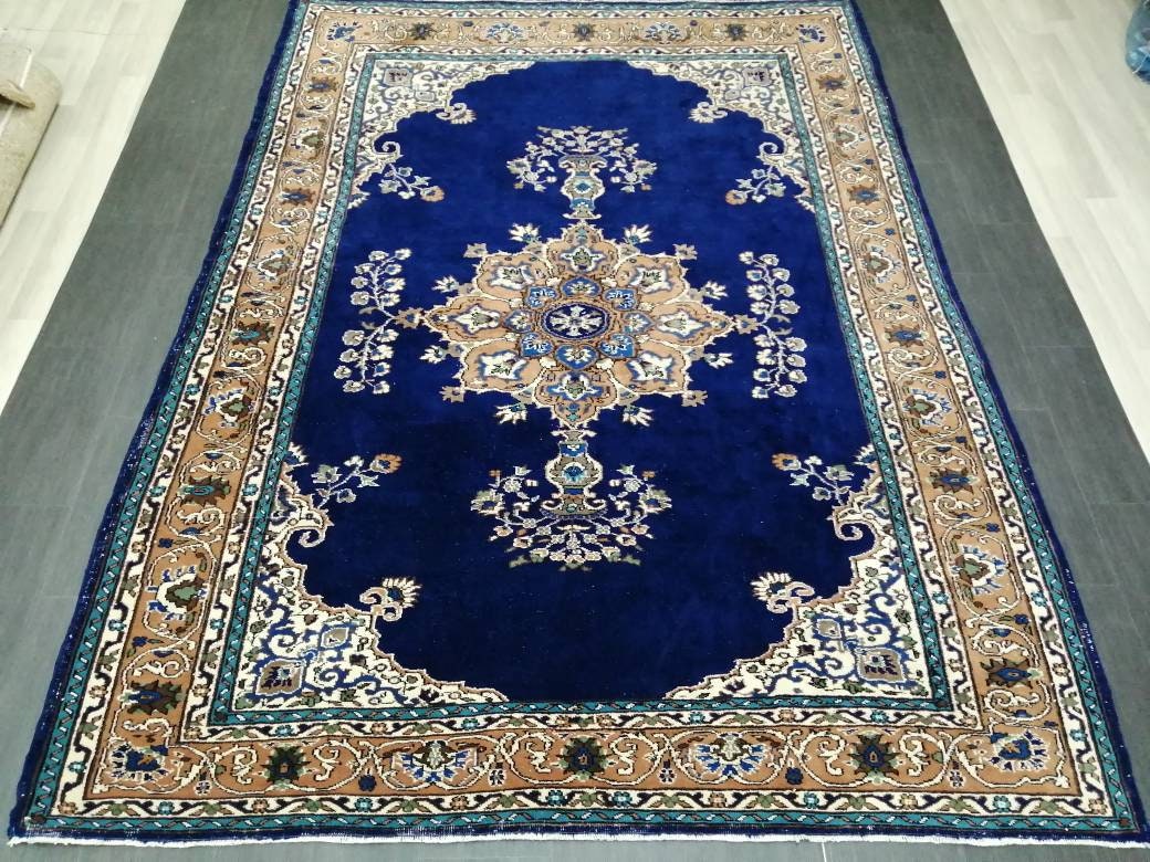 Blue Turkish Runner Rug 7' x 9' 9" Hand-Knotted | No. WR56643