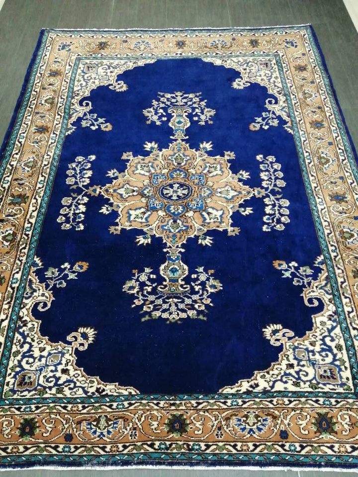 Blue Turkish Runner Rug 7' x 9' 9" Hand-Knotted | No. WR56643