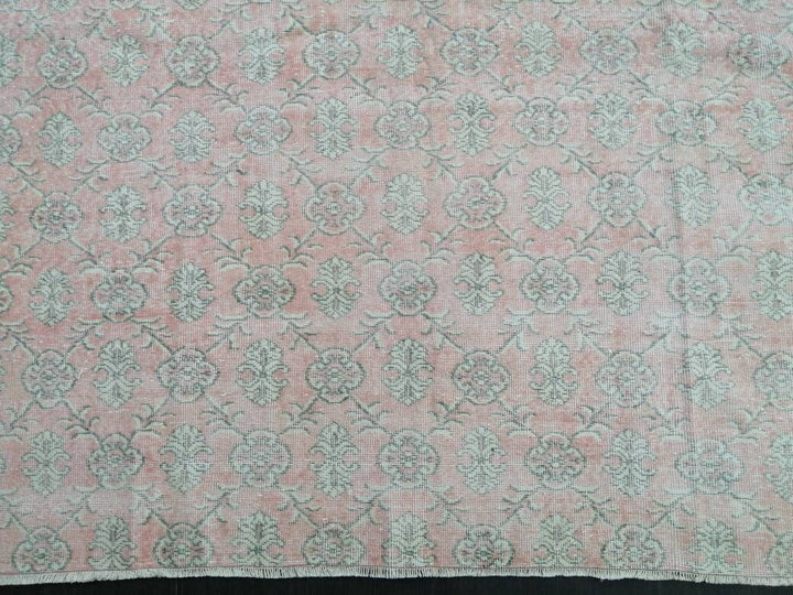 Pink Turkish Runner Rug 7' 1" x 10' 7" Hand-Knotted border