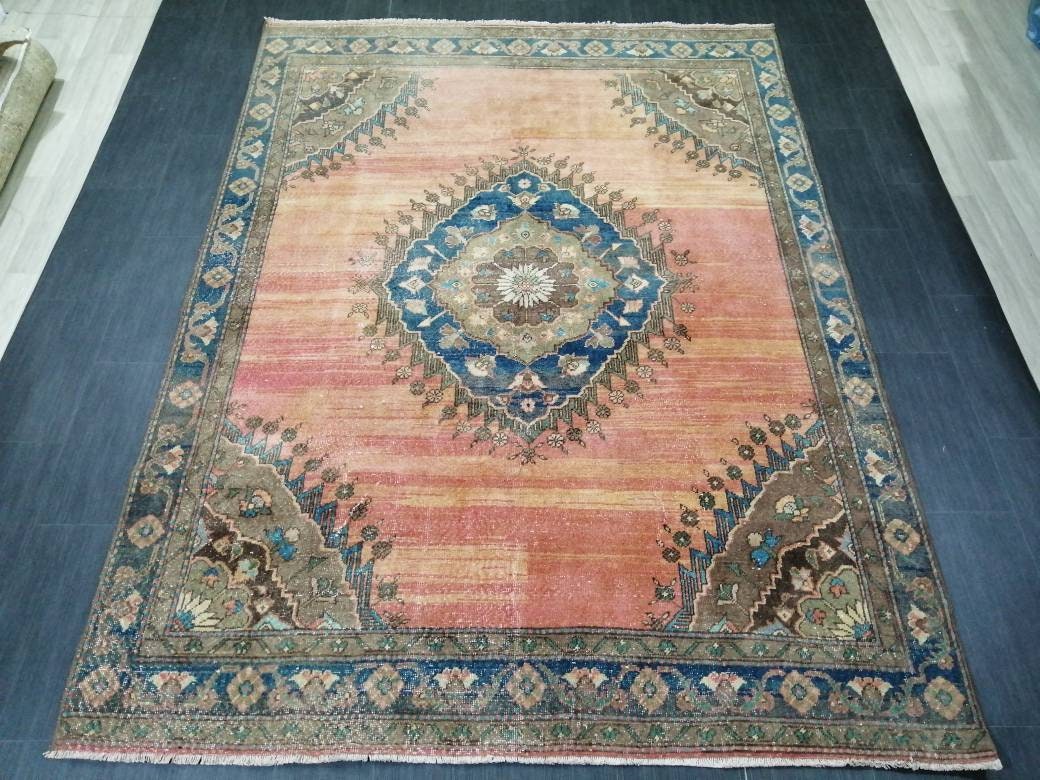 Beige Turkish Runner Rug 6' 6" x 8' 11" Hand-Knotted detail