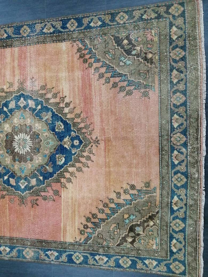 Beige Turkish Runner Rug 6' 6" x 8' 11" Hand-Knotted reverse