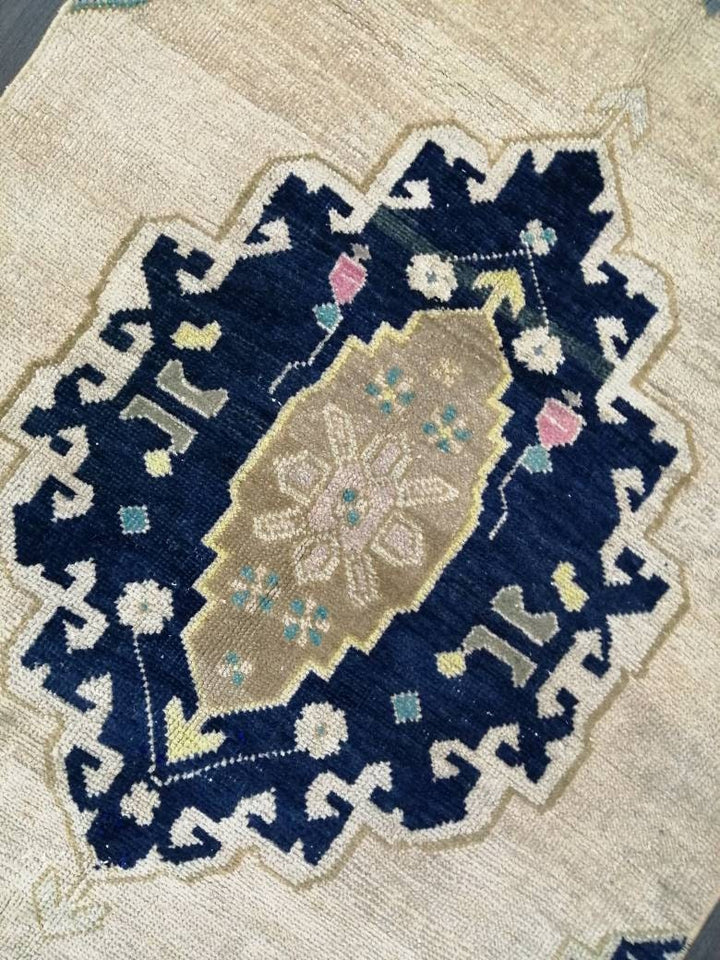 Navy Turkish Runner Rug 2' 9" x 10' 8" Hand-Knotted reverse