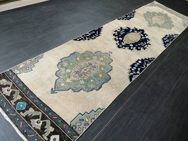 Navy Turkish Runner Rug 2' 9" x 10' 8" Hand-Knotted