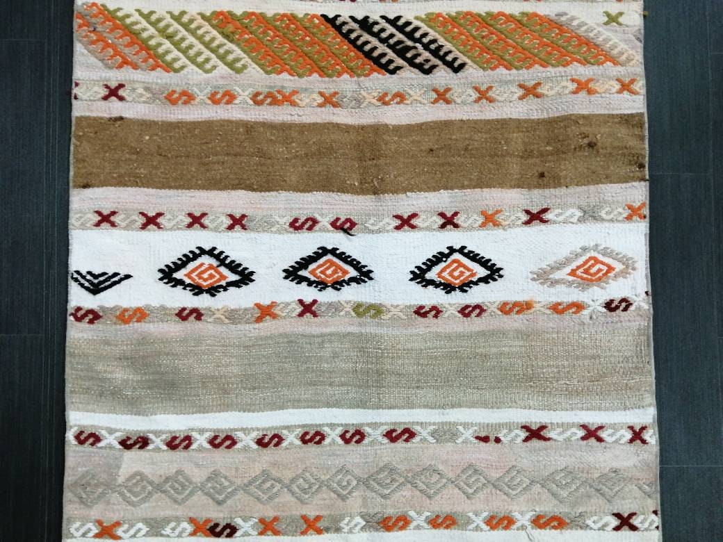 Beige Turkish Runner Rug 3' 2" x 15' Hand-Knotted reverse