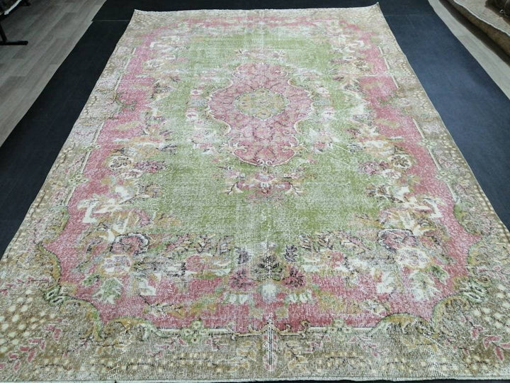 Green Turkish Oushak Rug 6' 9" x 10' 2" Hand-Knotted | No. WR33325