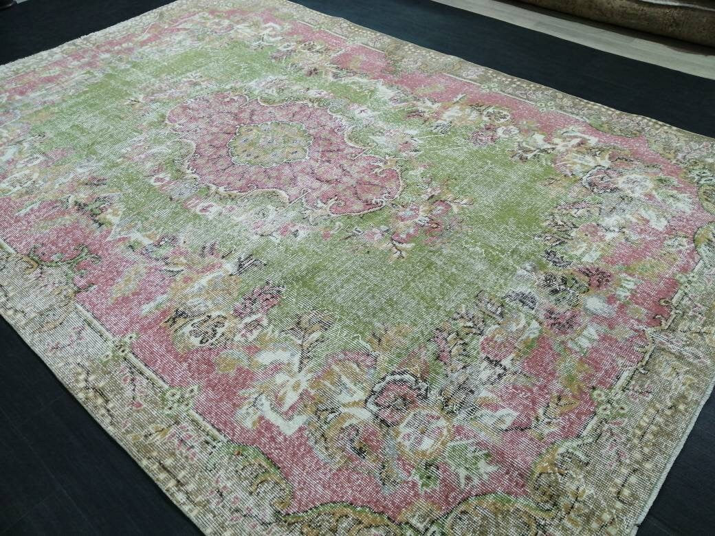 Green Turkish Oushak Rug 6' 9" x 10' 2" Hand-Knotted | No. WR33325