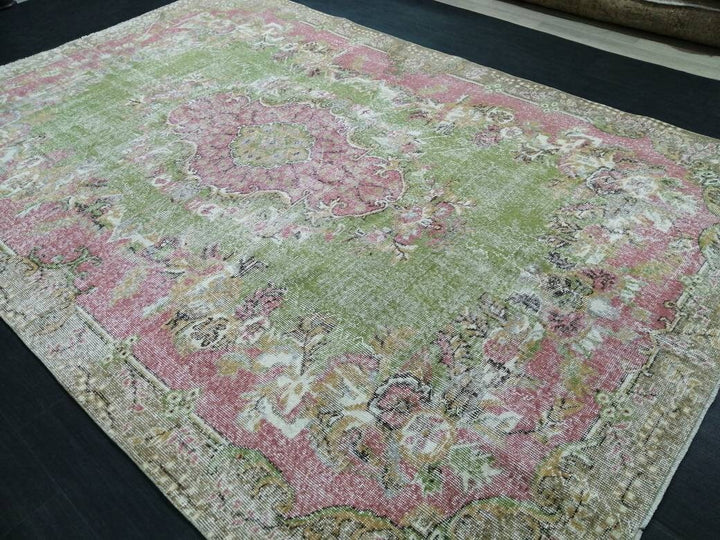 Green Turkish Oushak Rug 6' 9" x 10' 2" Hand-Knotted | No. WR33325