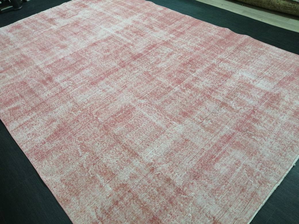 Pink Turkish Oushak Rug 6' 8" x 10' 5" Hand-Knotted pattern