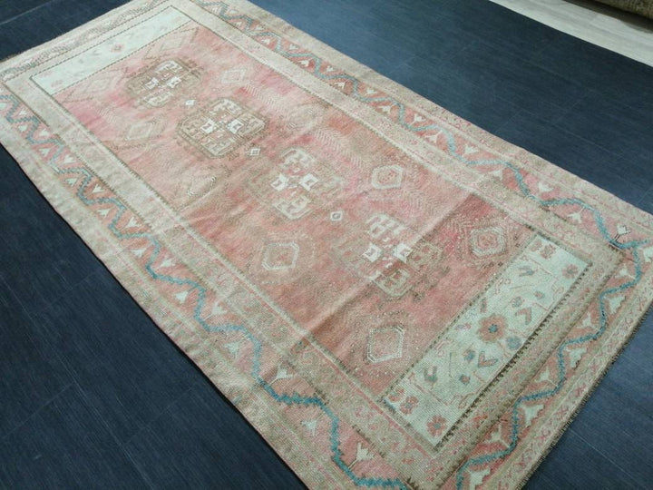 Beige Turkish Runner Rug 4' x 8' 2" Hand-Knotted field