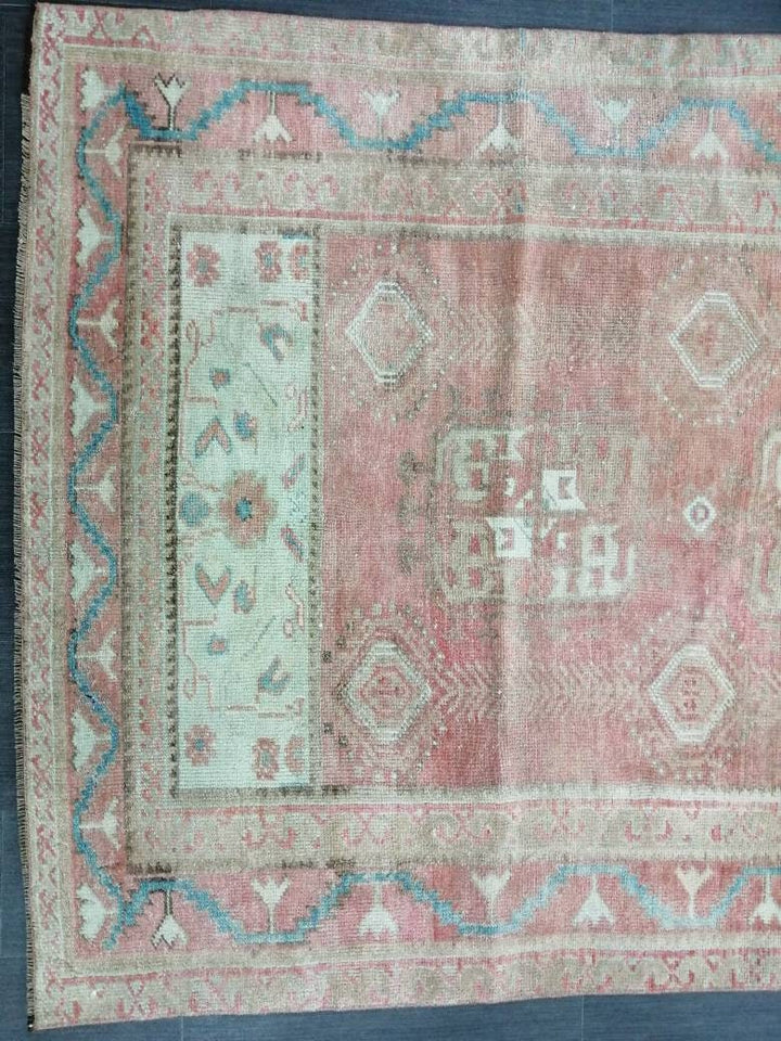 Beige Turkish Runner Rug 4' x 8' 2" Hand-Knotted reverse
