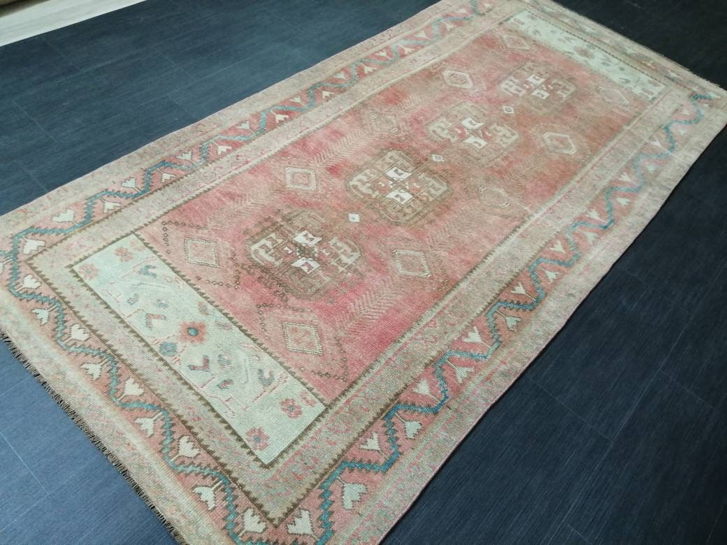 Beige Turkish Runner Rug 4' x 8' 2" Hand-Knotted