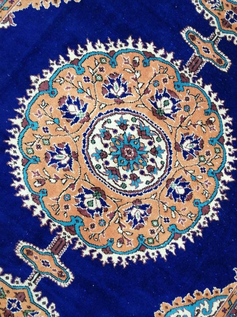 Blue Turkish Runner Rug 7' 1" x 10' 10" Hand-Knotted | No. WR14343