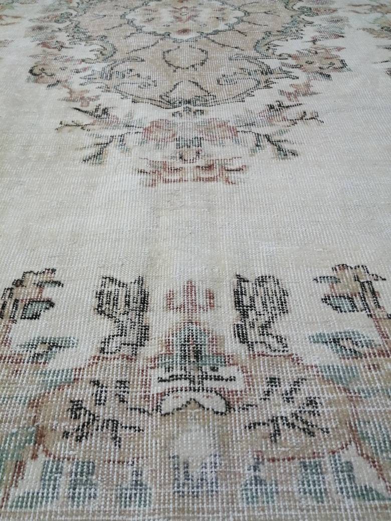 Beige Turkish Oushak Rug 6' 8" x 10' 4" Hand-Knotted field