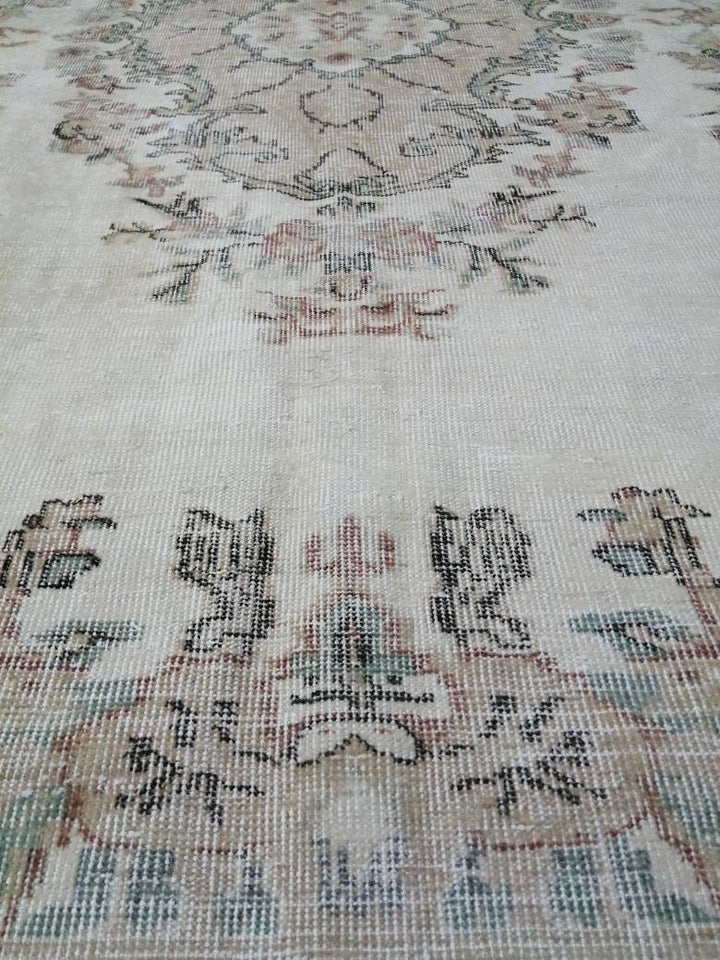 Beige Turkish Oushak Rug 6' 8" x 10' 4" Hand-Knotted field