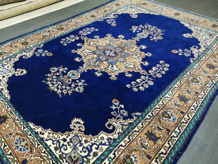 Blue Turkish Runner Rug 7' x 9' 9" Hand-Knotted | No. WR56643