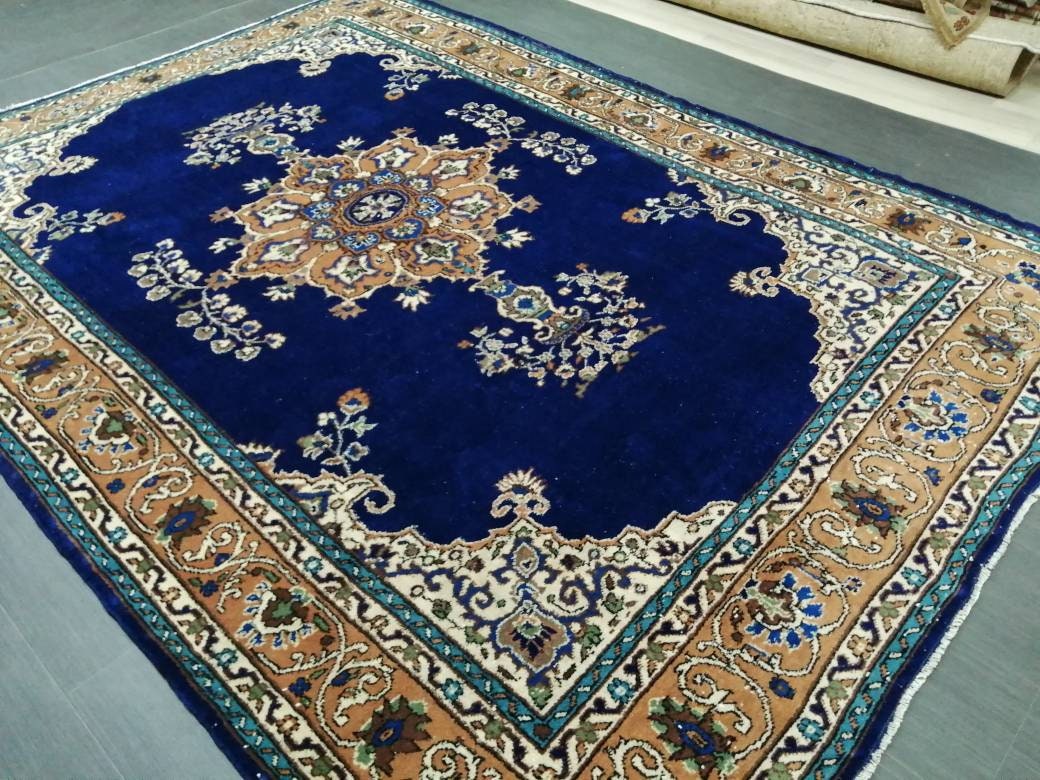 Blue Turkish Runner Rug 7' x 9' 9" Hand-Knotted | No. WR56643