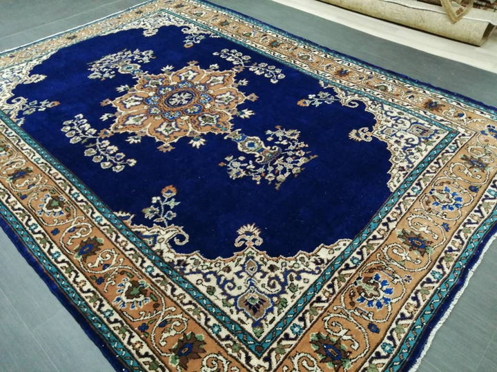 Blue Turkish Runner Rug 7' x 9' 9" Hand-Knotted | No. WR56643