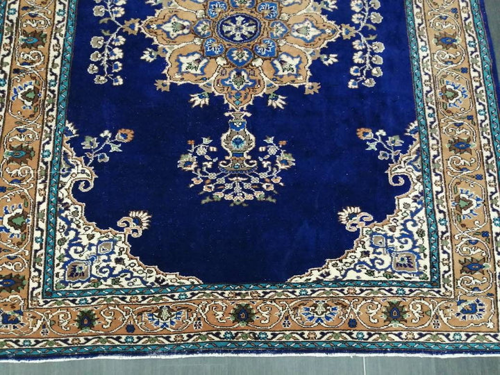 Blue Turkish Runner Rug 7' x 9' 9" Hand-Knotted | No. WR56643