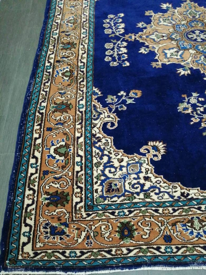 Blue Turkish Runner Rug 7' x 9' 9" Hand-Knotted | No. WR56643