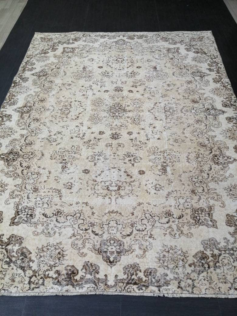 Beige Turkish Runner Rug 7' 1" x 9' 6" Hand-Knotted view 9
