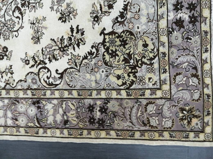 Beige Turkish Runner Rug 7' 2" x 10' 6" Hand-Knotted close-up