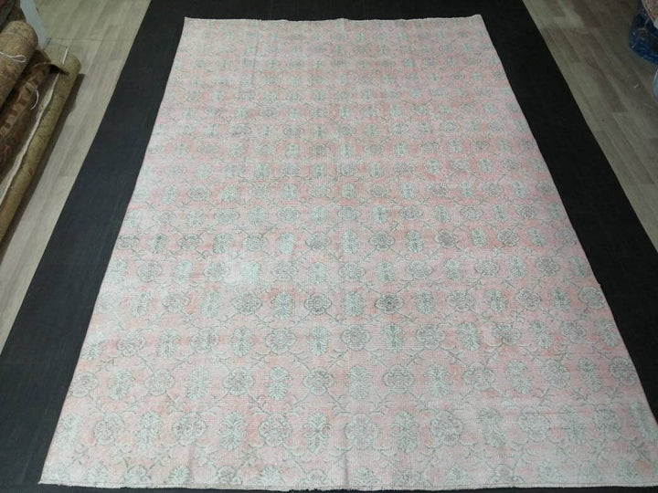 Pink Turkish Runner Rug 7' 1" x 10' 7" Hand-Knotted view 9