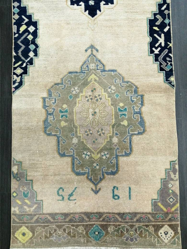 Navy Turkish Runner Rug 2' 9" x 10' 8" Hand-Knotted pattern