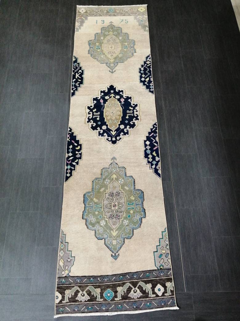 Navy Turkish Runner Rug 2' 9" x 10' 8" Hand-Knotted texture