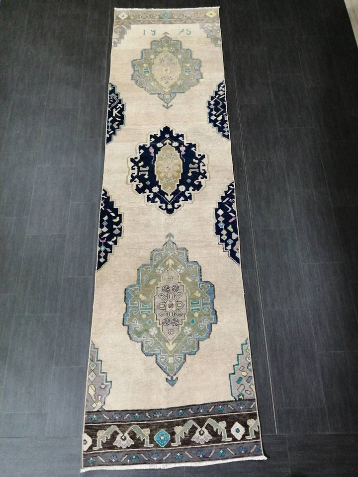 Navy Turkish Runner Rug 2' 9" x 10' 8" Hand-Knotted texture