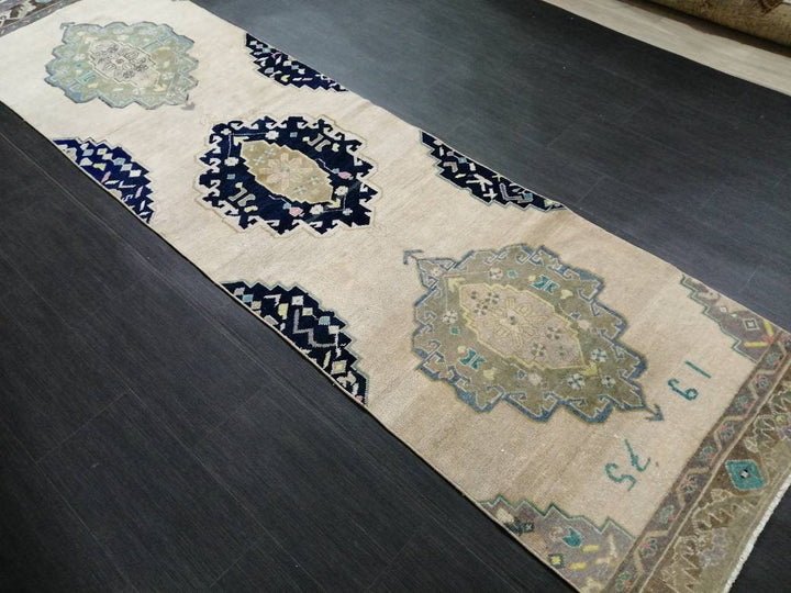 Navy Turkish Runner Rug 2' 9" x 10' 8" Hand-Knotted close-up