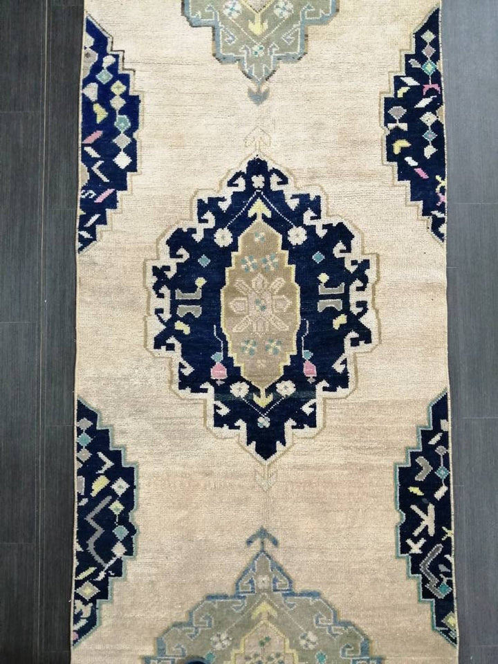 Navy Turkish Runner Rug 2' 9" x 10' 8" Hand-Knotted border