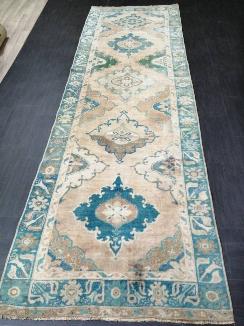Turkish Runner Rug 4' x 12' 4" Hand-Knotted field