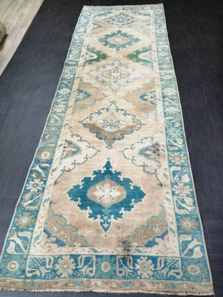 Turkish Runner Rug 4' x 12' 4" Hand-Knotted field