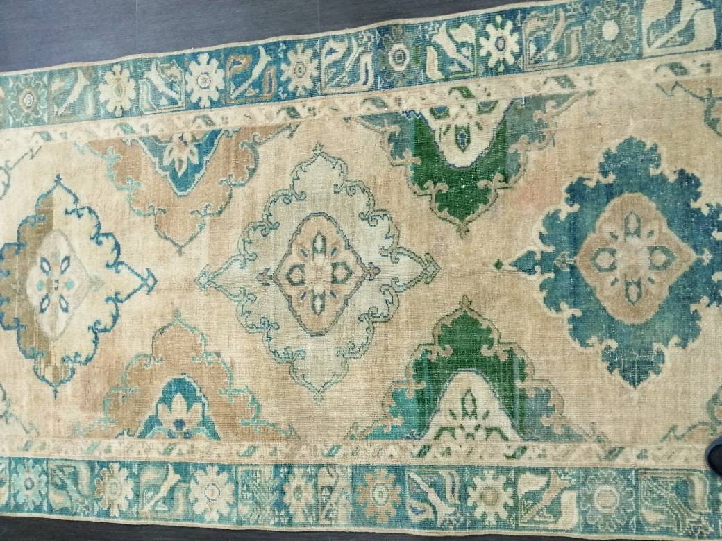 Turkish Runner Rug 4' x 12' 4" Hand-Knotted reverse