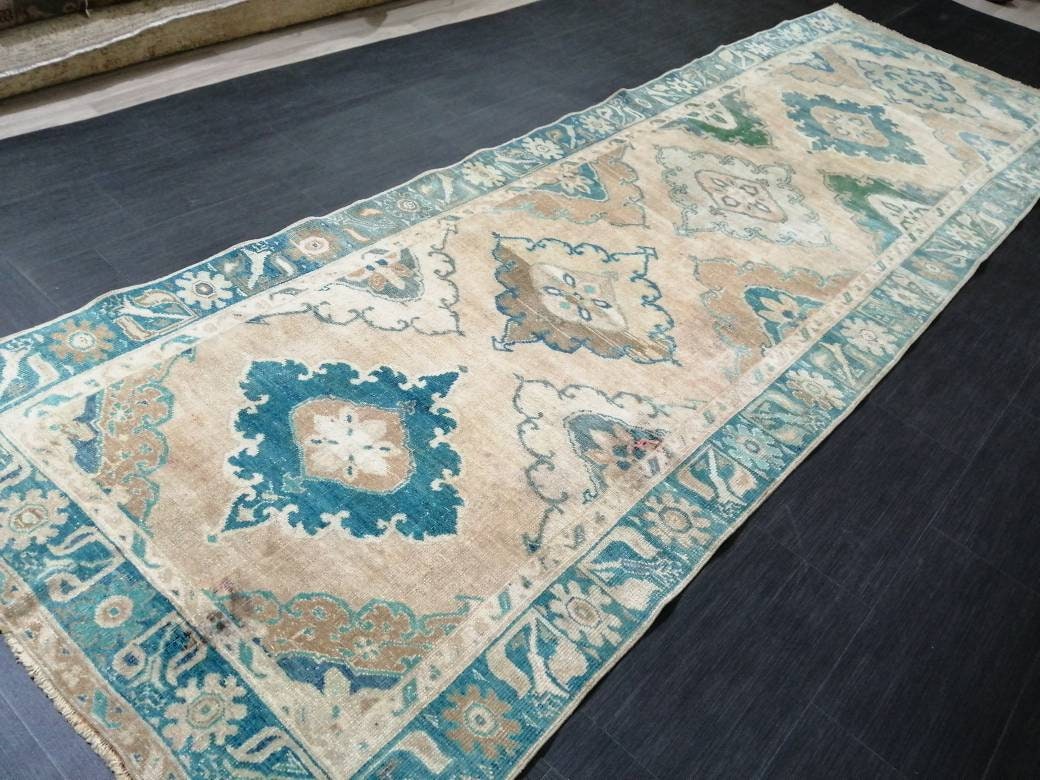 Turkish Runner Rug 4' x 12' 4" Hand-Knotted pattern