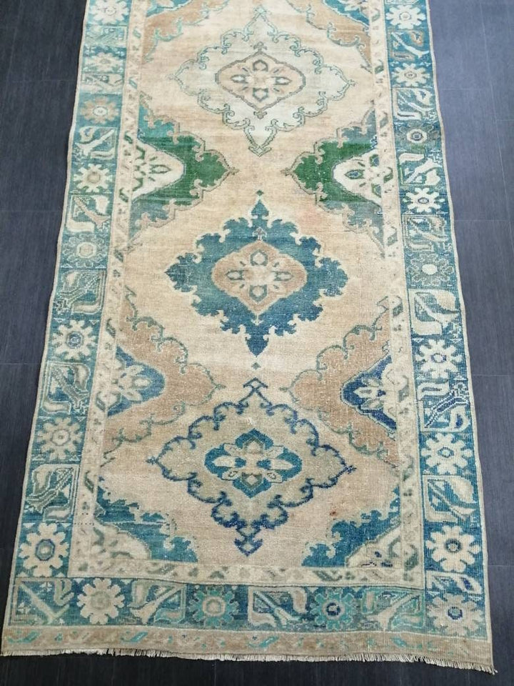 Turkish Runner Rug 4' 3" x 13' 1" Hand-Knotted pattern