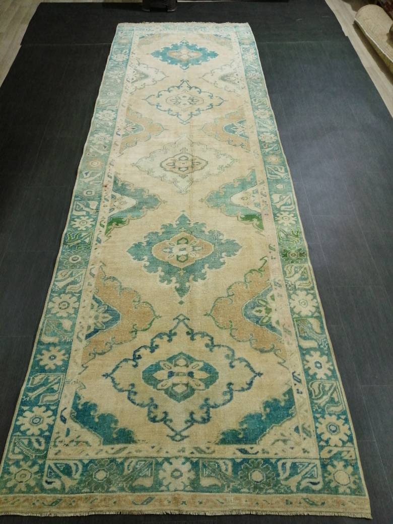 Turkish Runner Rug 4' 3" x 13' 1" Hand-Knotted border