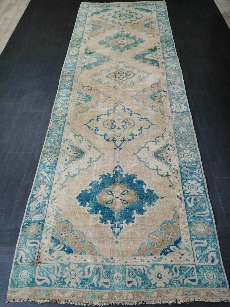 Turkish Runner Rug 4' 3" x 13' 1" Hand-Knotted reverse