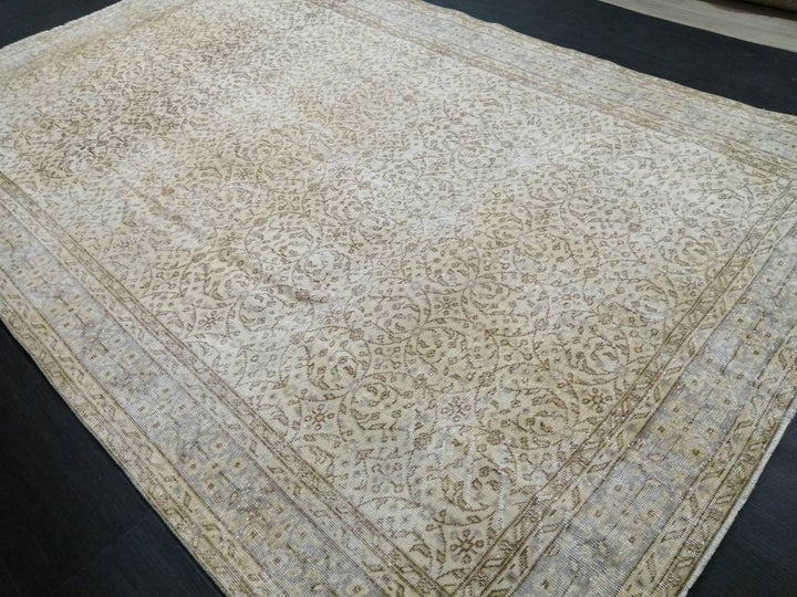 Beige Turkish Oushak Rug 6' 6" x 10' 2" Hand-Knotted