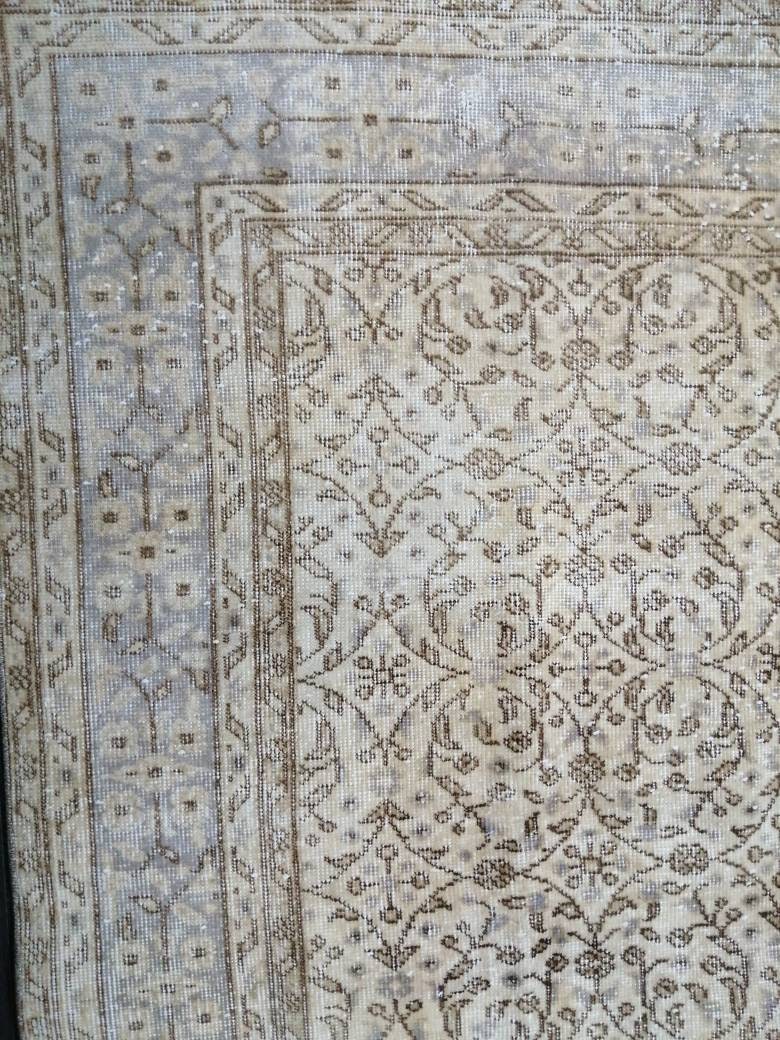 Beige Turkish Oushak Rug 6' 6" x 10' 2" Hand-Knotted reverse