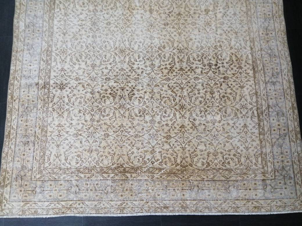 Beige Turkish Oushak Rug 6' 6" x 10' 2" Hand-Knotted field