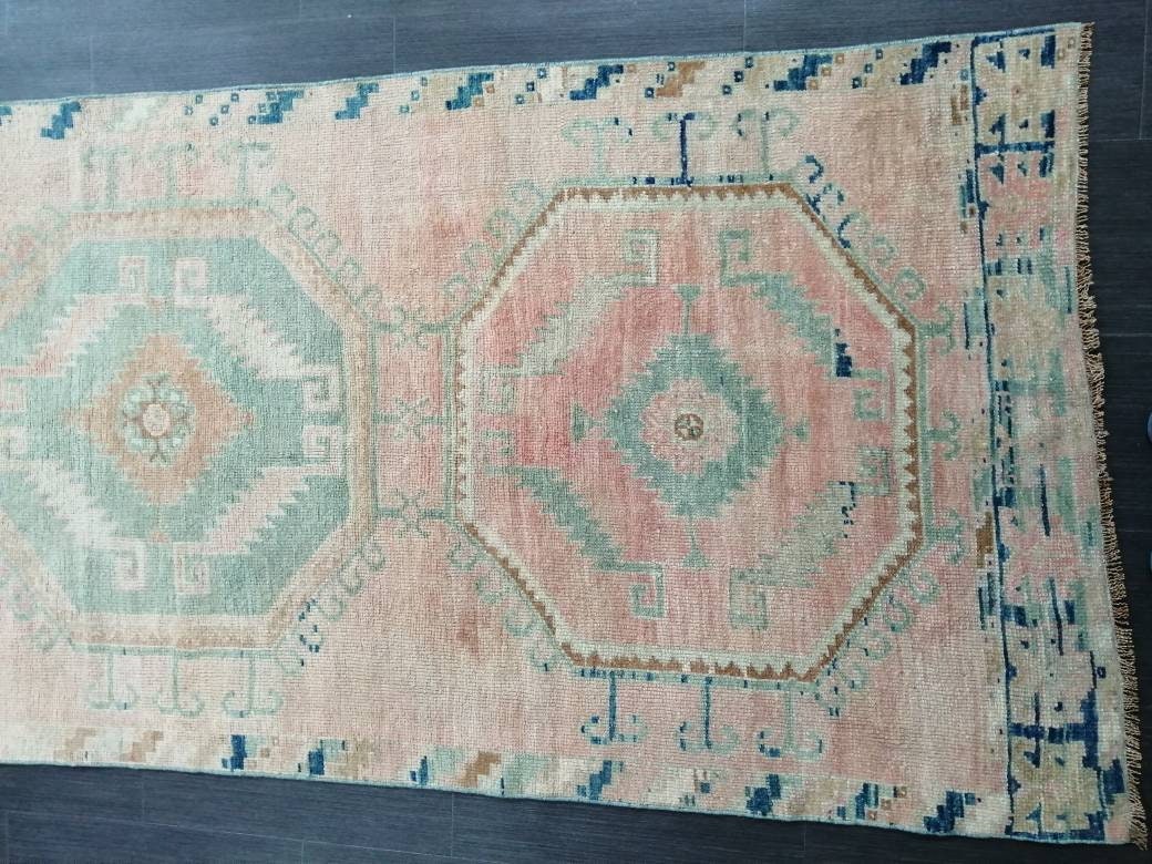 Beige Turkish Runner Rug 3' 5" x 11' 8" Hand-Knotted reverse