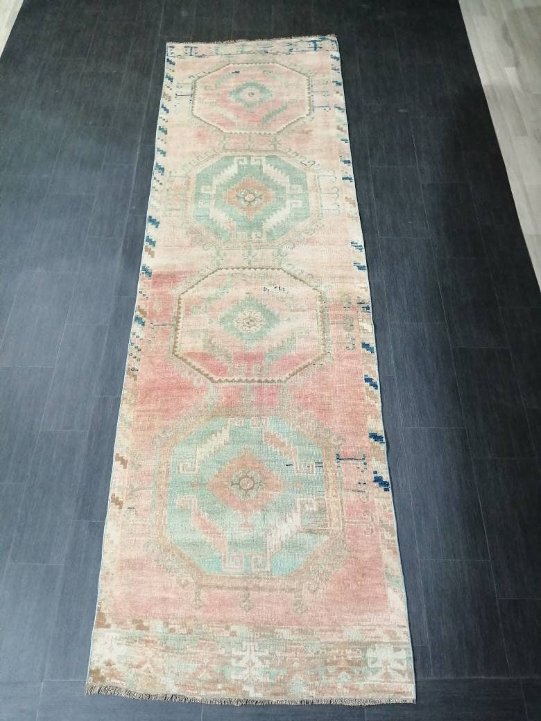 Beige Turkish Runner Rug 3' 5" x 11' 8" Hand-Knotted border