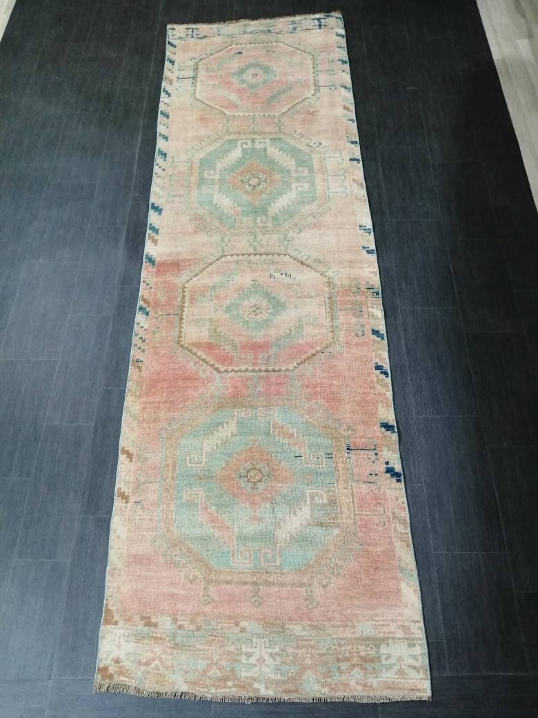 Beige Turkish Runner Rug 3' 5" x 11' 8" Hand-Knotted close-up