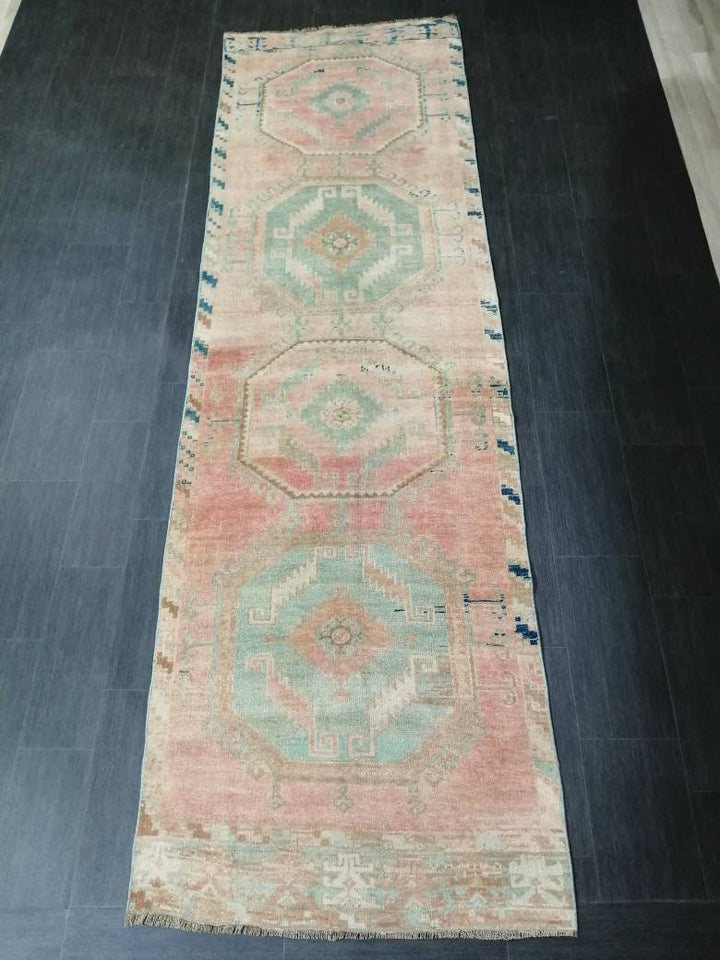 Beige Turkish Runner Rug 3' 5" x 11' 8" Hand-Knotted close-up