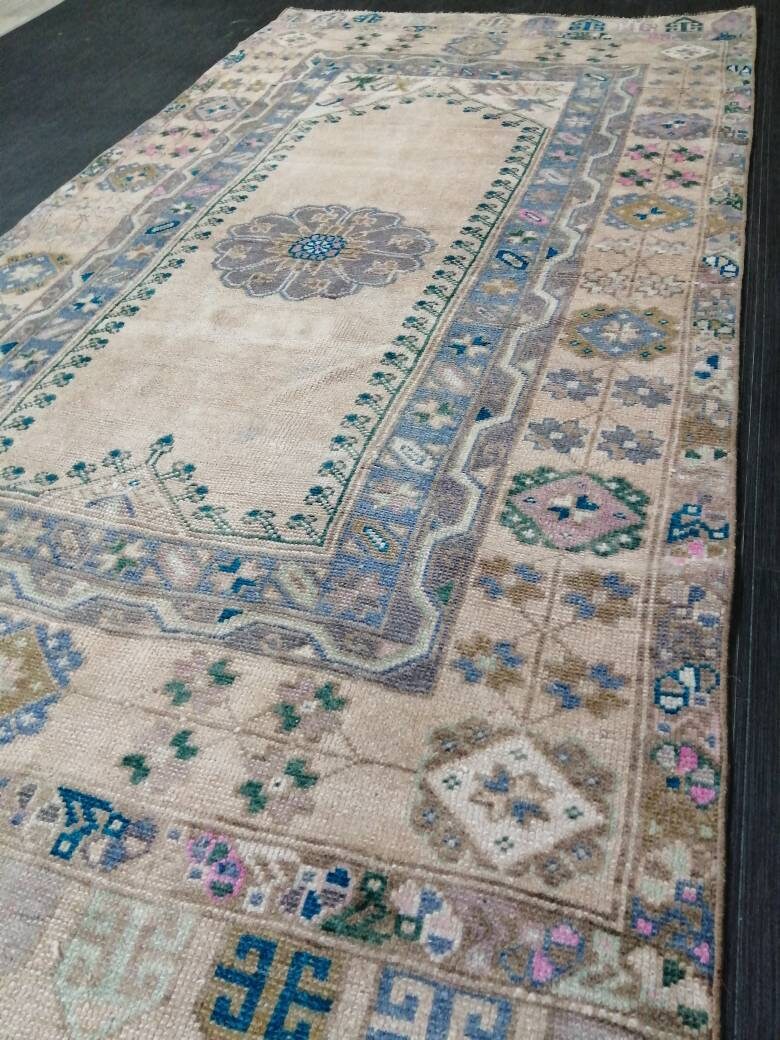 Beige Turkish Runner Rug 3' 8" x 7' 1" Hand-Knotted view 9